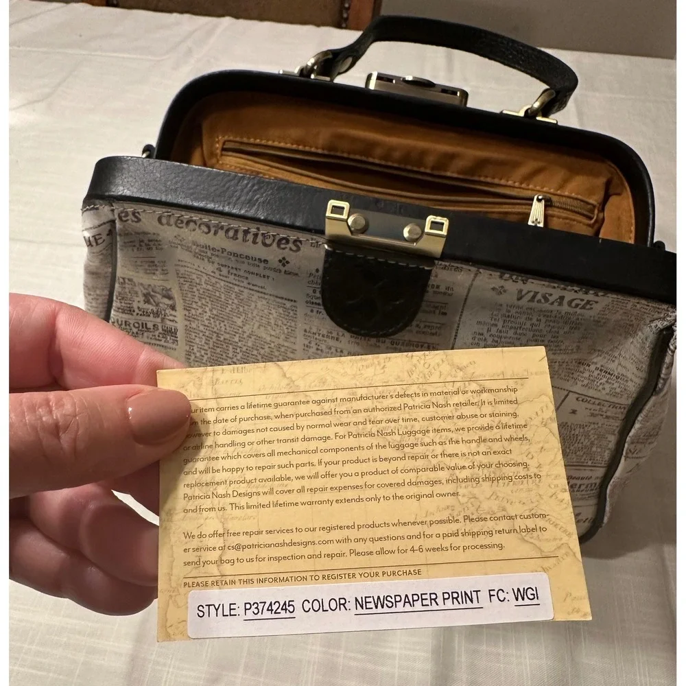 Patricia Nash Newspaper Print Leather Frame Satchel Doctor Bag P374245